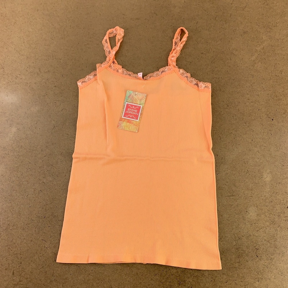 Emme Jordan Women's Size S/M Peach Ribbed Knit Lace Trim Cami Tank Top NWT